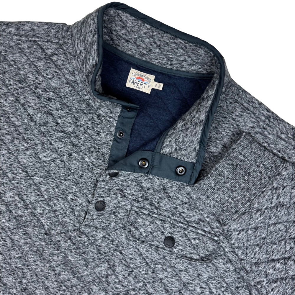 Faherty Quilted Fleece Mock Neck Pullover Sweater Mens XL Gray Layering MOF2303